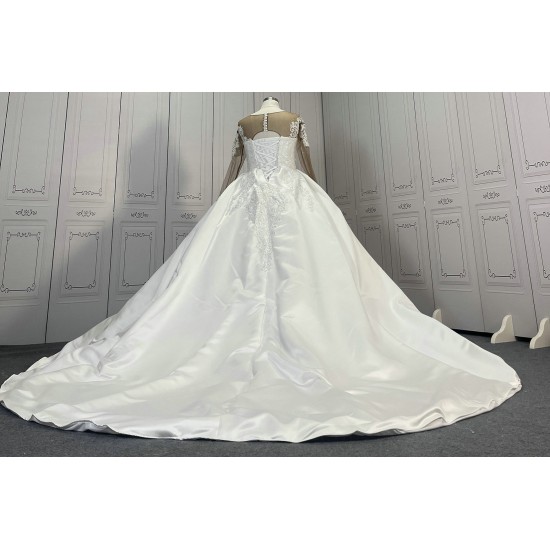 Satin Ball Gown Wedding Dress With Long Sleeves CBWD0024