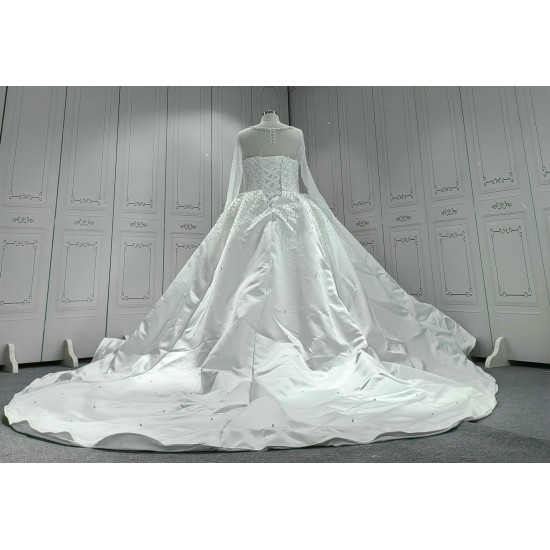 Satin Ball Gown Wedding Dress With Pearls CBWD0023