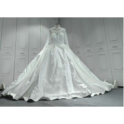 Satin Ball Gown Wedding Dress With Pearls CBWD0023