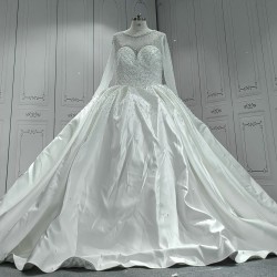 Satin Ball Gown Wedding Dress With Pearls CBWD0023