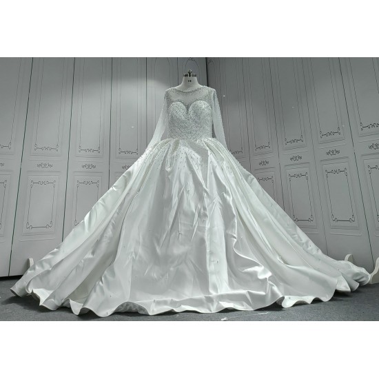 Satin Ball Gown Wedding Dress With Pearls CBWD0023