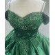 Satin Embroidery Emerald Green Prom Dresses kitchen Party Dress 022