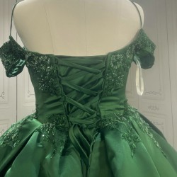 Satin Embroidery Emerald Green Prom Dresses kitchen Party Dress 022