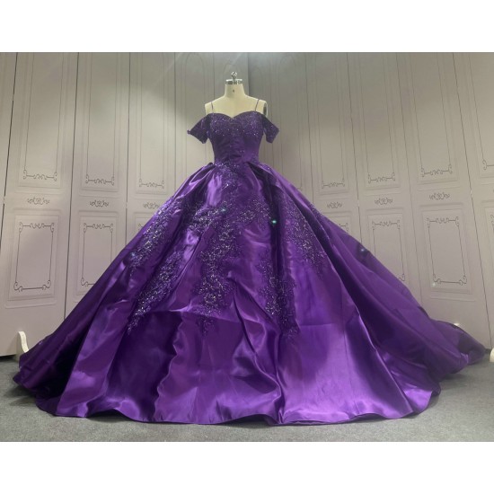 Satin Embroidery Emerald Purple Prom Dresses kitchen Party Dress CBWD0021