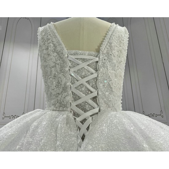 Sleeveless V Neck Lace Luxury Wedding Dress CBWD0016