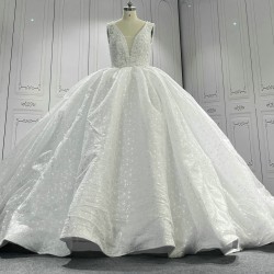 Sleeveless V Neck Lace Luxury Wedding Dress CBWD0016