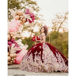 2024 Burgundy Quinceanera Dress Ball Gown Princess Dresses