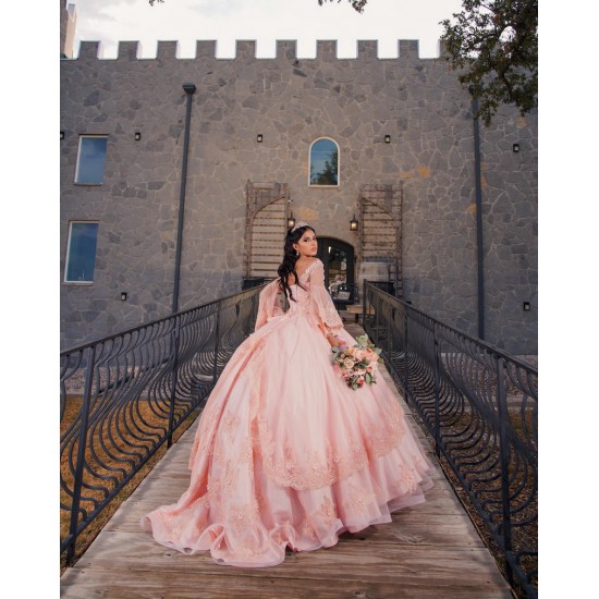 2024 Pink Quinceanera Dress Long Sleeve Vestidos De 15 Anos Girls Sweet 16 Dresses