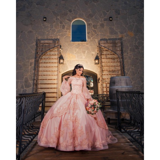 2024 Pink Quinceanera Dress Long Sleeve Vestidos De 15 Anos Girls Sweet 16 Dresses