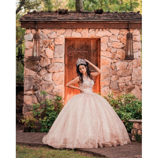 2024 Rose Gold Quince Dress Sleeveless Vestidos De 15 Anos With Bow