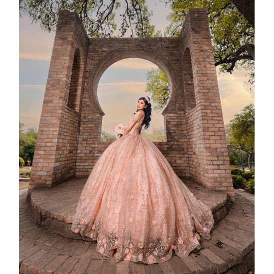 2024 Rose Gold Quince Dress Sleeveless Vestidos De 15 Anos With Bow