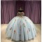 3D Floral Appliques Sky Blue Quinceanera Dresses Off Shoulder 15 Dress