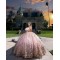 3D Flowers Rose Gold Quince Dress Off Shoulder Vestidos De 15 Anos