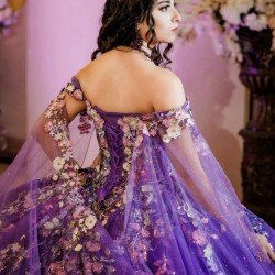 Ball Gown Purple Quinceanera Dresses 3D Flowers Vestidos De 15 Anos