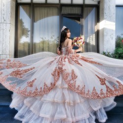 Ball Gown Rose Gold Quince Dress Girls Sweetheart Neck Women 2024 Ball Gown