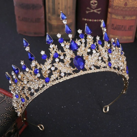 Baroque Vintage Crystal Crown Leaf Shape Fashion Rhinestone Tiara Hair Accessories Wedding Dress Headdress Princess Jewelry Gift