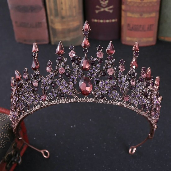 Baroque Vintage Crystal Crown Leaf Shape Fashion Rhinestone Tiara Hair Accessories Wedding Dress Headdress Princess Jewelry Gift