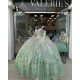 Bell Sleeves Green Quinceanera Dress Sweetheart Neck 15 Dresses With Bow