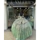 Bell Sleeves Green Quinceanera Dress Sweetheart Neck 15 Dresses With Bow