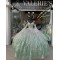 Bell Sleeves Green Quinceanera Dress Sweetheart Neck 15 Dresses With Bow