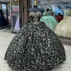 Black Sleeveless Quinceanera Dresses Sweetheart 15 Dress With Bow