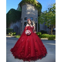 Cape Sleeve Burgundy Quinceanera Dress Beading Sweetheart Neck 15 Dresses