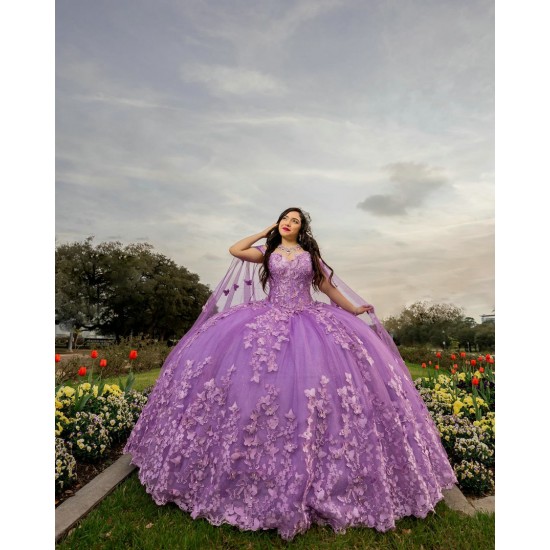 Cape Sleeve Lilac Quince Dress 2024Vestidos De 15 Anos