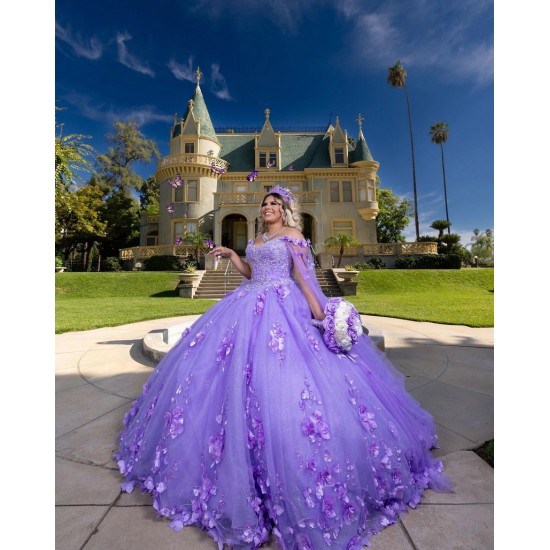 Cape Sleeve Lilac Quinceanera Dress Sweetheart Neck Sweet 15 Gowns