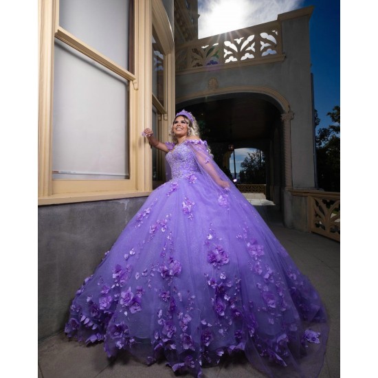 Cape Sleeve Lilac Quinceanera Dress Sweetheart Neck Sweet 15 Gowns