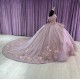 Cape Sleeve Lilac Quinceanera Dresses 3D Flowers V Neck 15 Ball Gown