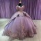 Cape Sleeve Lilac Quinceanera Dresses 3D Flowers V Neck 15 Ball Gown