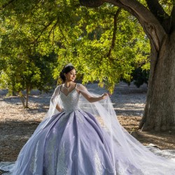 Cape Sleeve Lilac Quinceanera Dresses V Neck Lace Appliques Ball Gown 15 Dress