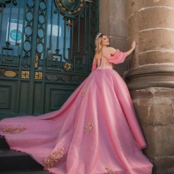 Cape Sleeve Pink Quince Dresses Sweetheart Neck 15 Dress