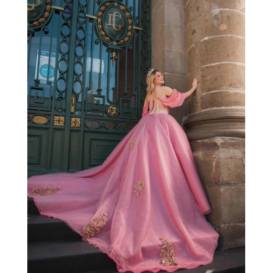 Cape Sleeve Pink Quince Dresses Sweetheart Neck 15 Dress