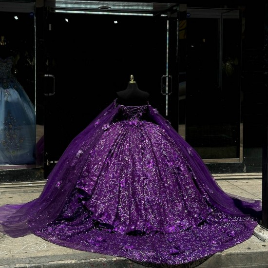 Cape Sleeve Purple Quinceanera Dress Vestidos De 15 Anos Instagram Gowns