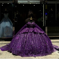 Cape Sleeve Purple Quinceanera Dress Vestidos De 15 Anos Instagram Gowns