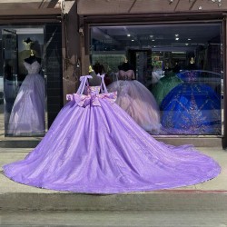 Cape Sleeve Purple Quinceanera Dresses Sweetheart Neckline 15 Dress