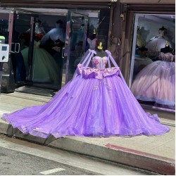 Cape Sleeve Purple Quinceanera Dresses Sweetheart Neckline 15 Dress