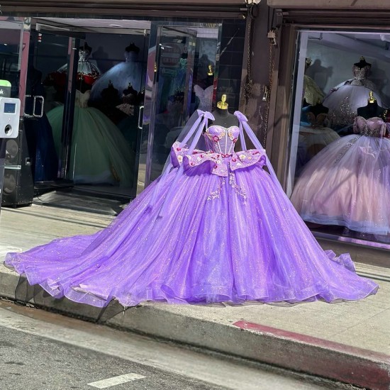 Cape Sleeve Purple Quinceanera Dresses Sweetheart Neckline 15 Dress