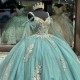 Cape Sleeve Tiffany Blue Quinceanera Dresses V Neck 15 Ball Gown