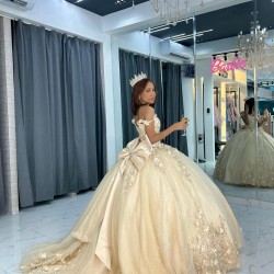 Champagne Quince Dress Sweetheart Vestidos De 15 Anos With Bow