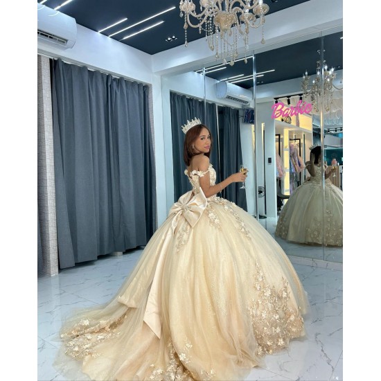 Champagne Quince Dress Sweetheart Vestidos De 15 Anos With Bow