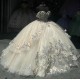 Champagne Quinceanera Dress 3D Floral Appliques 15 Dresses Off Shoulder Ball Gown