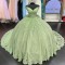 Classic Off The Shoulder Green Quinceanera Dresses With Bowtie On Back