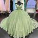 Classic Off The Shoulder Green Quinceanera Dresses With Bowtie On Back