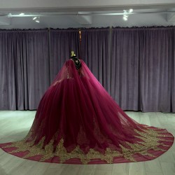 Cloak Red And Gold Quinceanera Dresses Ball Gown