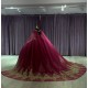 Cloak Red And Gold Quinceanera Dresses Ball Gown