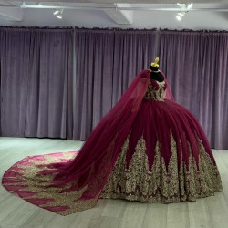 Cloak Red And Gold Quinceanera Dresses Ball Gown