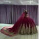 Cloak Red And Gold Quinceanera Dresses Ball Gown