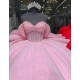 Corset Bodice Pearls Royal Pink Quinceanera Dresses With Bowtie